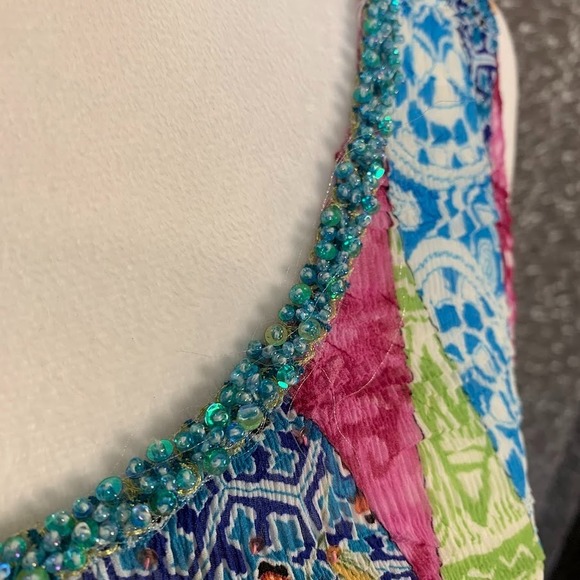 Vintage Alberto Makali Patchwork Print Embellished Tank Top Boho Y2K Women's M - Picture 4 of 9